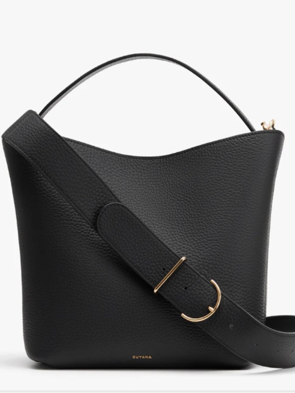 CUYANA Linea Bucket Bag Standard Size Black Pebble Leather, Like New Condition